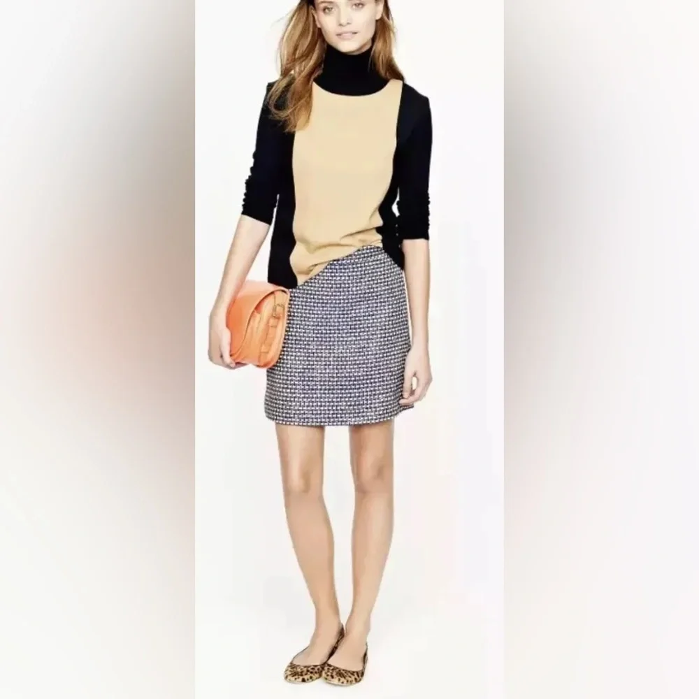 J.Crew Blue White Houndstooth Chic Pencil Skirt‎